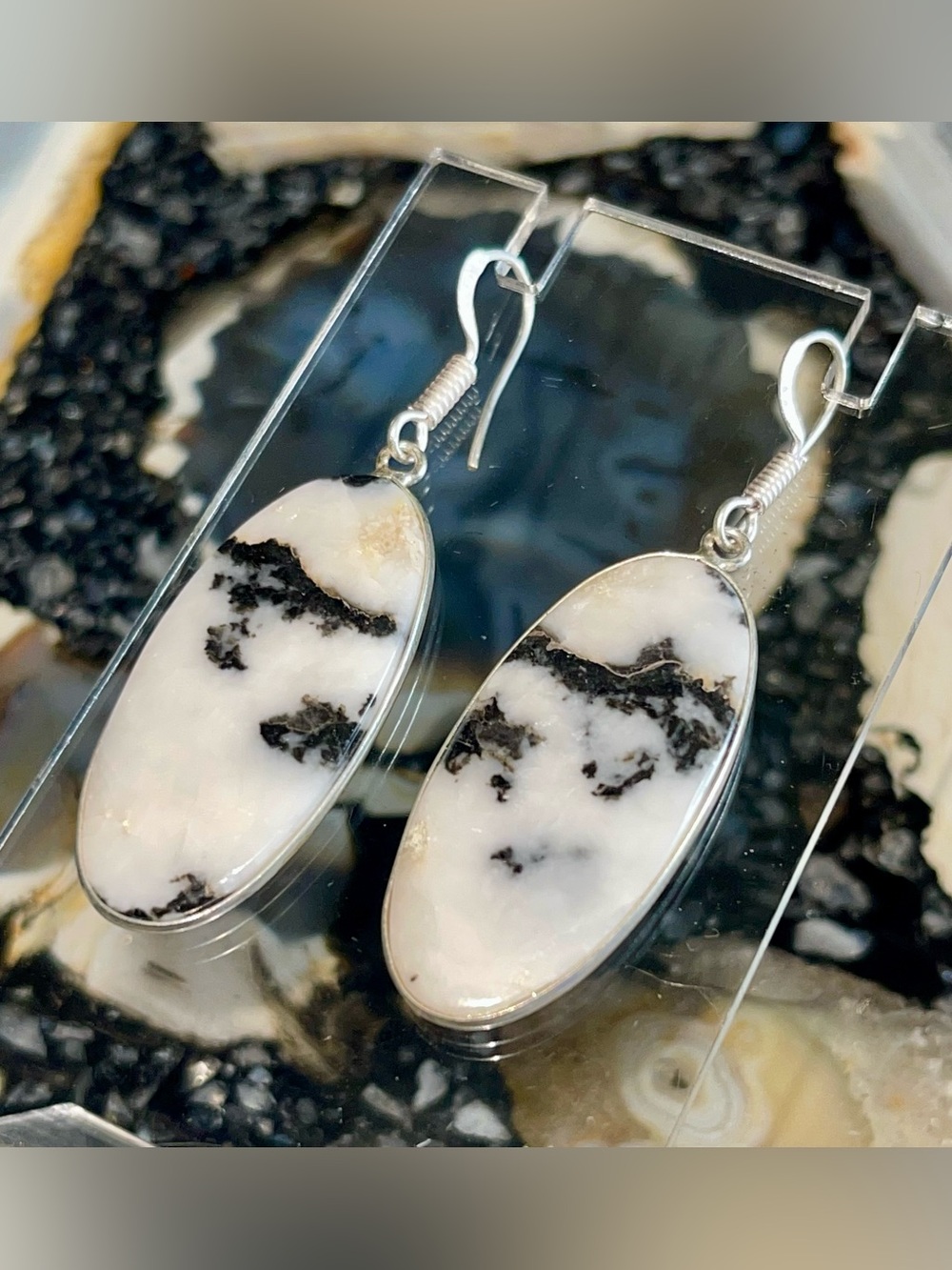 Thin White Buffalo Turquoise Earrings 2” - Picture 13 of 17